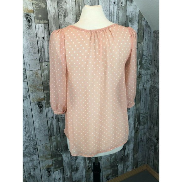 EVERLY WOMEN'S PEACH SHEER BLOUSE WITH WHITE POLKA - Picture 5 of 7